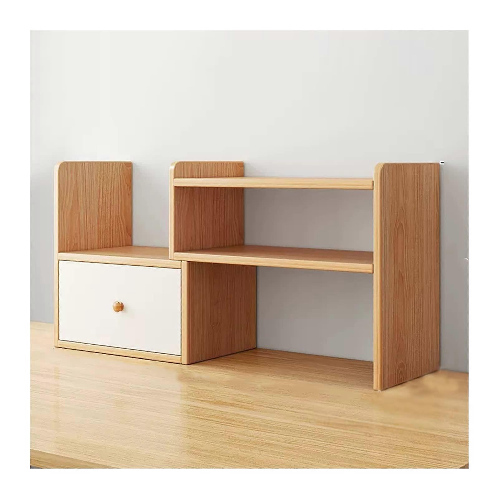 Desktop Bookshelf Organizer with Drawer, Adjustable Wooden Storage Rack for Office or Home (L 3060x17x35cm)