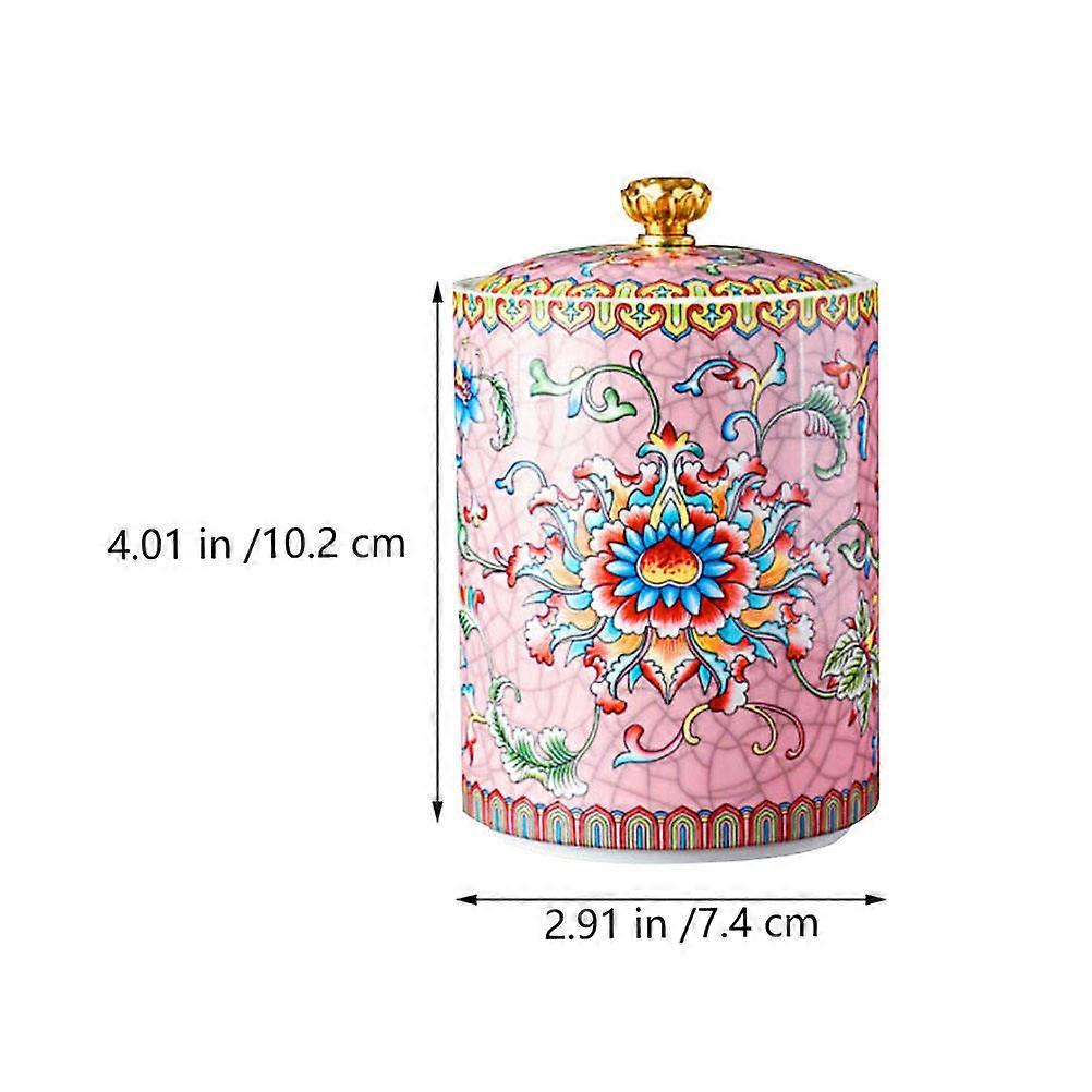 Airtight Tea Leaf Storage Jar With Lid For Home Use In Pink Ceramic 1Set