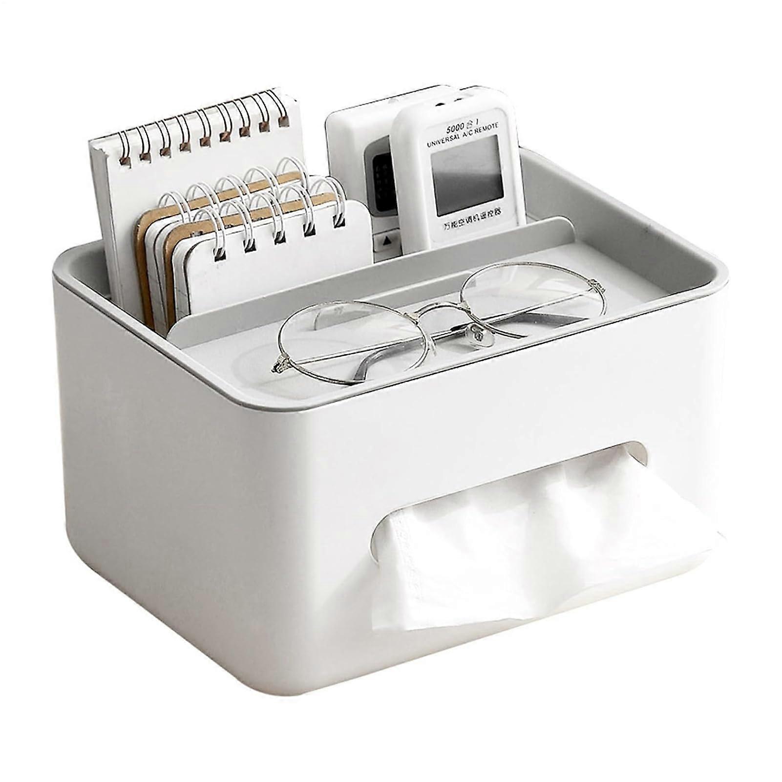 Fabric Storage Box, Multifunctional Desk Tissue Box And Napkin Organizer With Remote Control And Phone Slot, Gray