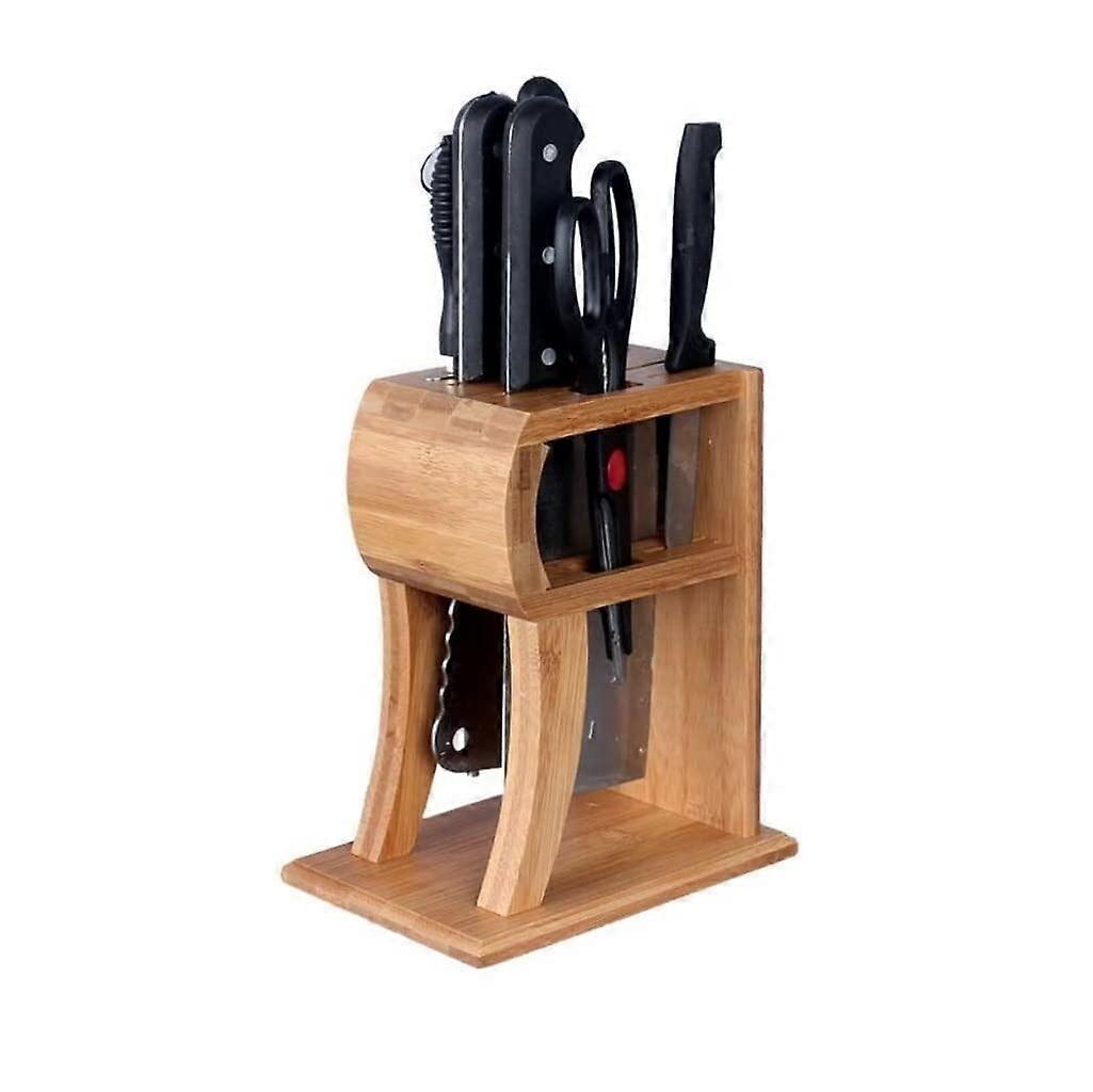 Bamboo Knife Block Kitchen Holder with MultiSlot Waterproof Design for Safe Compact Storage