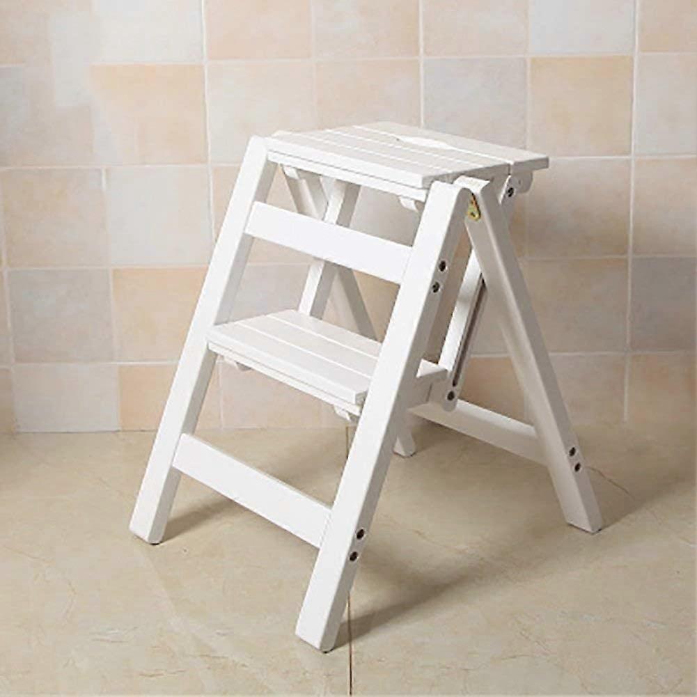 Folding Wooden Step Stool 2Tier Ladder Chair for Indoor Climbing and Plant Stand (Color C)