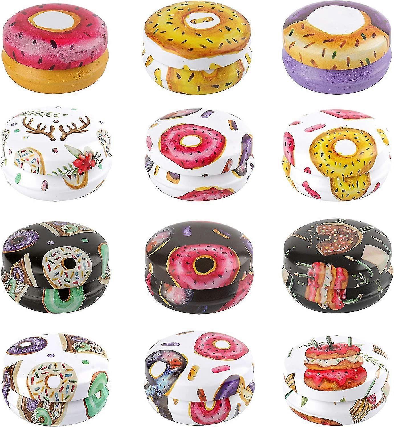 12 Pack 20ml Round Empty Tins, Donut Candle Jars & Refillable Containers for Cosmetics