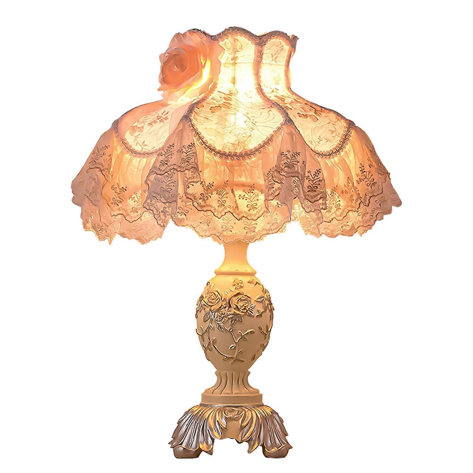 Victorian Table Lamp with Pink Tassel Shade and Resin Base, Warm Light for Bedroom or Desk