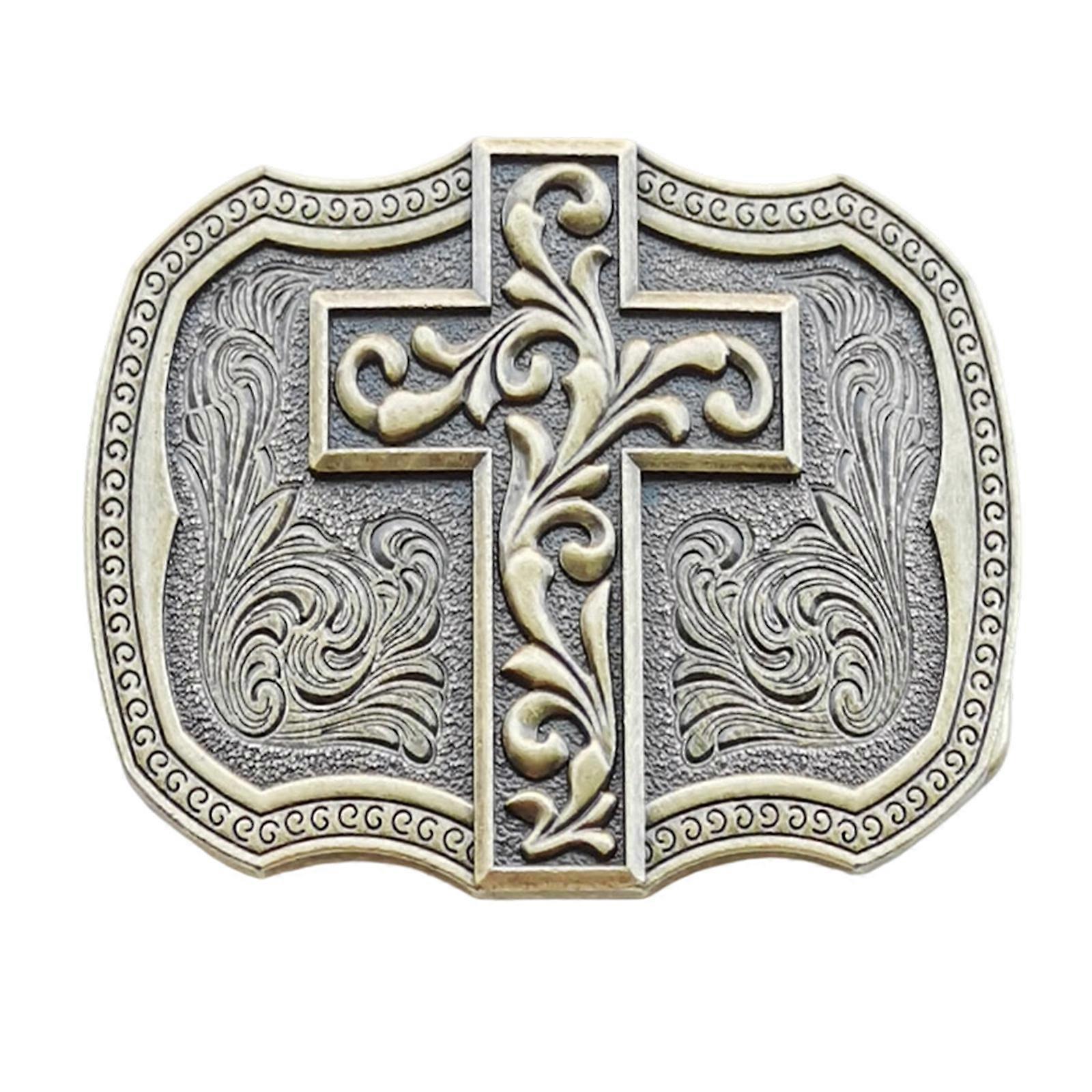 Crosses Design Belt Buckle in Alloys Materials with Decorative Patterns for Versatiles Outfit Enhancement Multicolor