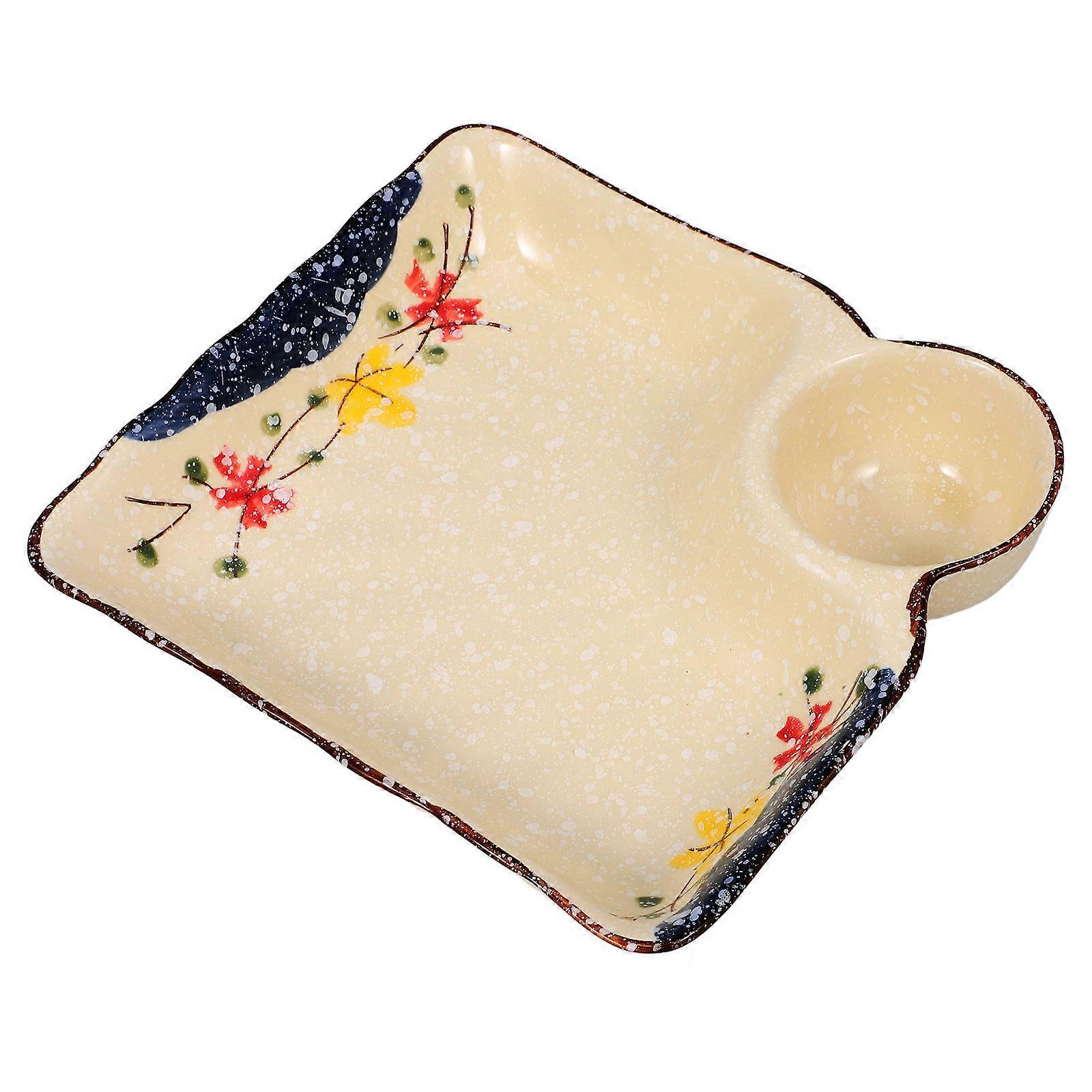 Ceramic Dumpling Plate with Sauce Compartment Sushi Serving Plate 1 Piece