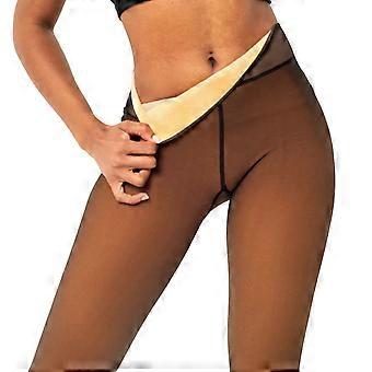 Kvinnors fleecefodrade tights vinter hög midja plus size leggings tunna varma strumpbyxor konstgjorda genomskinliga