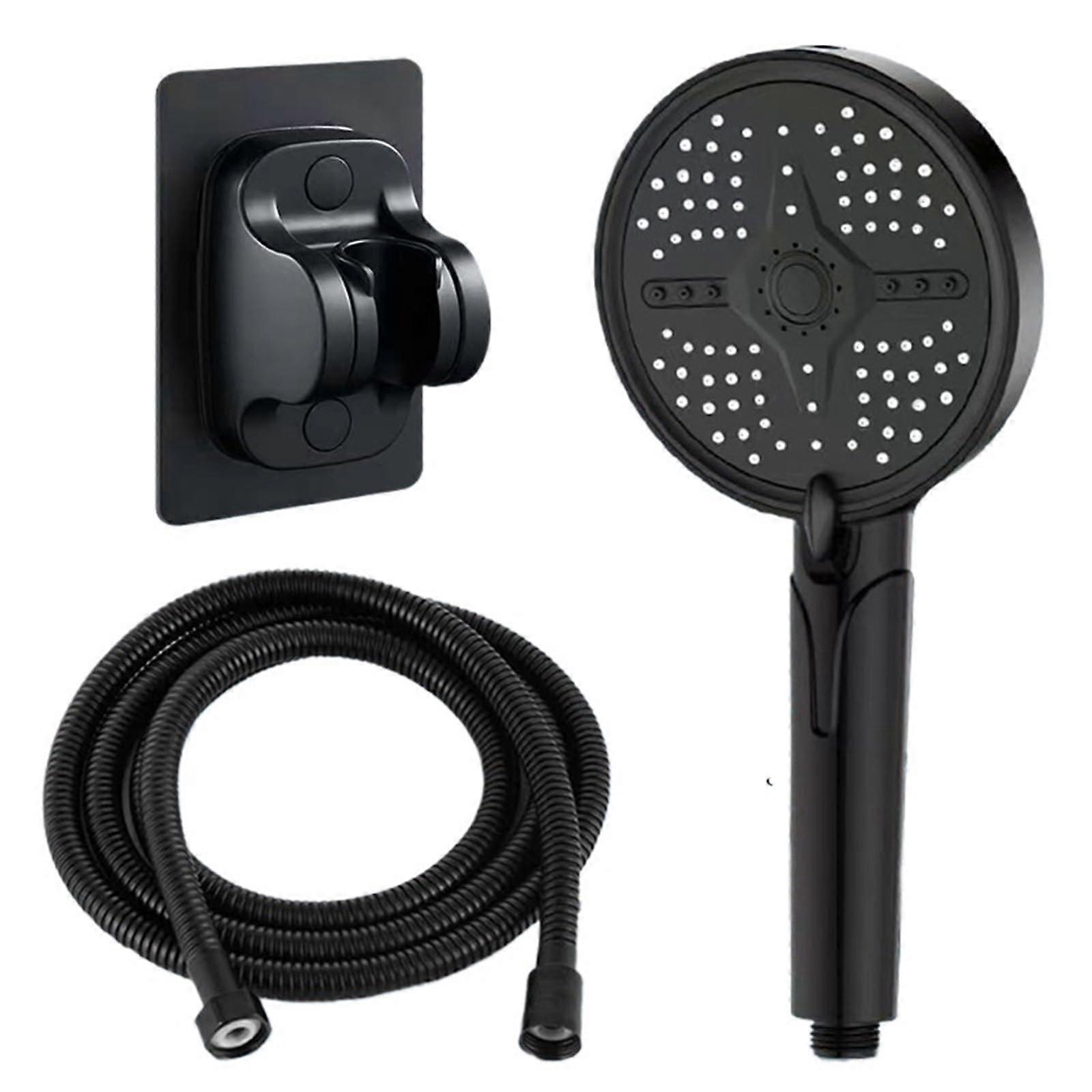 Handheld Shower Head with Rainfall Spray, FiveSpeed Water Flow,  Pressure, Black Set