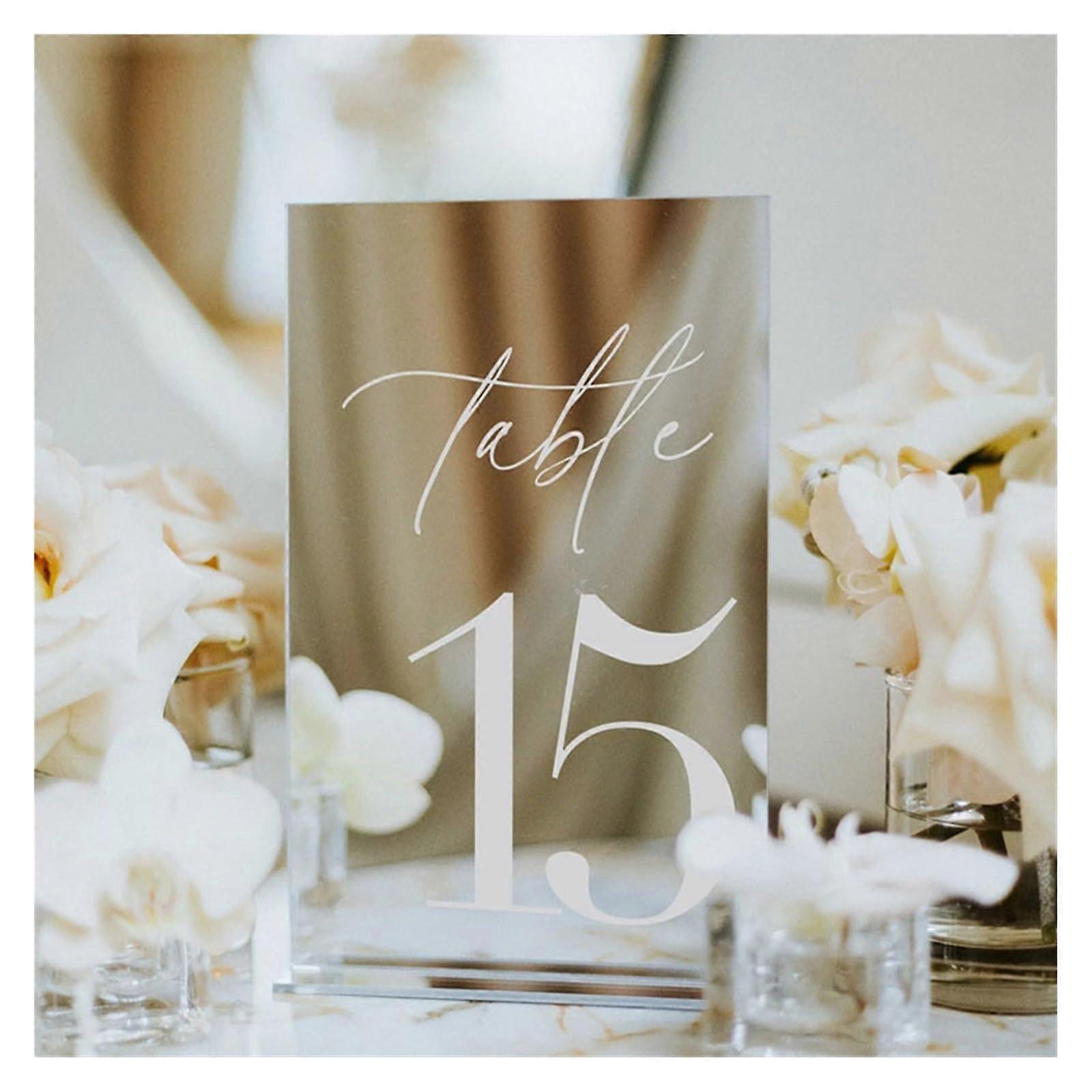 Elegant Silver Wedding Table Numbers 120 with Sturdy Holders and Mirror Design for Events