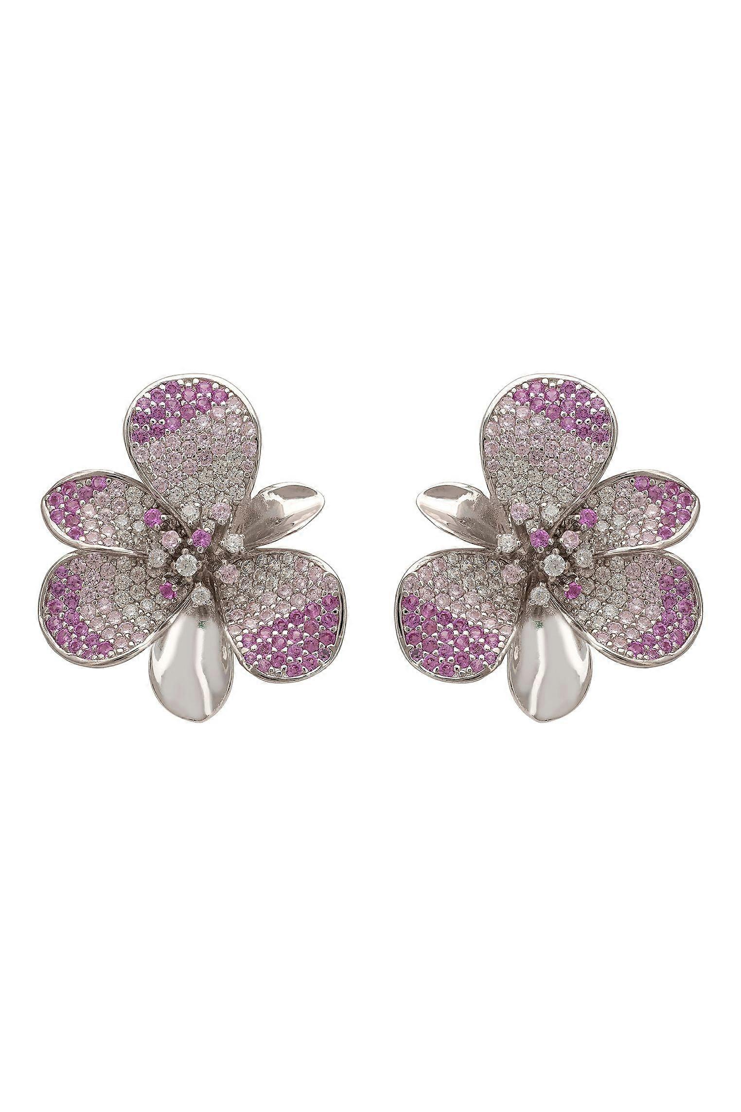 Gardenia Flower Large Stud Earrings Silver Pinks