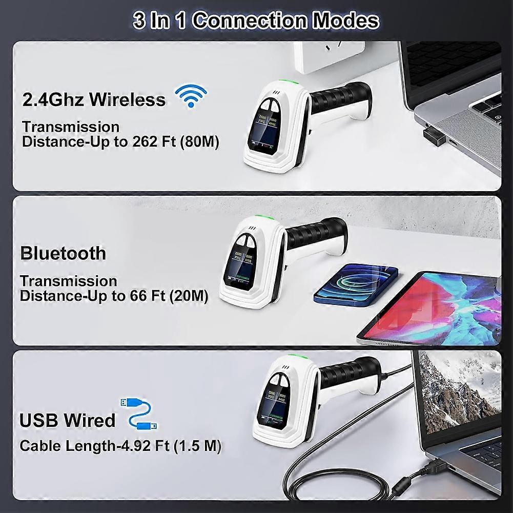 1D QR 2D Barcode Scanner, Bluetooth Wireless Bar Code Scanners with LCD Screen Display, Handheld Barcode Reader