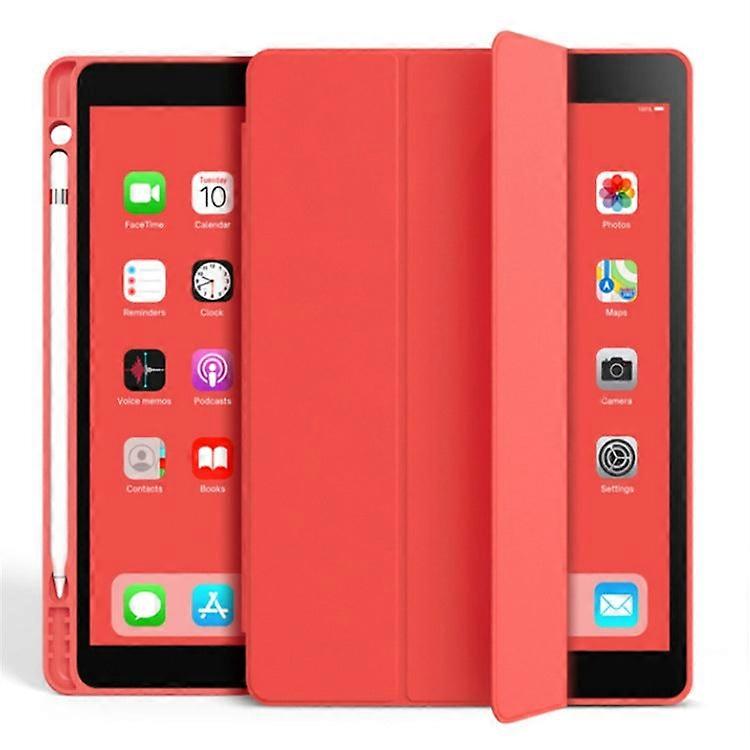 Capa elegante para iPad de 9,7 polegadas (2017/2018) em couro vermelho com compartimento para caneta.