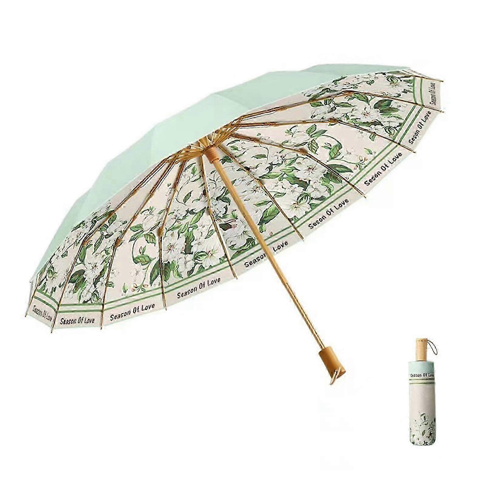 2026 UPF 50+ Folding Umbrella - 16-Rib Windproof Construction