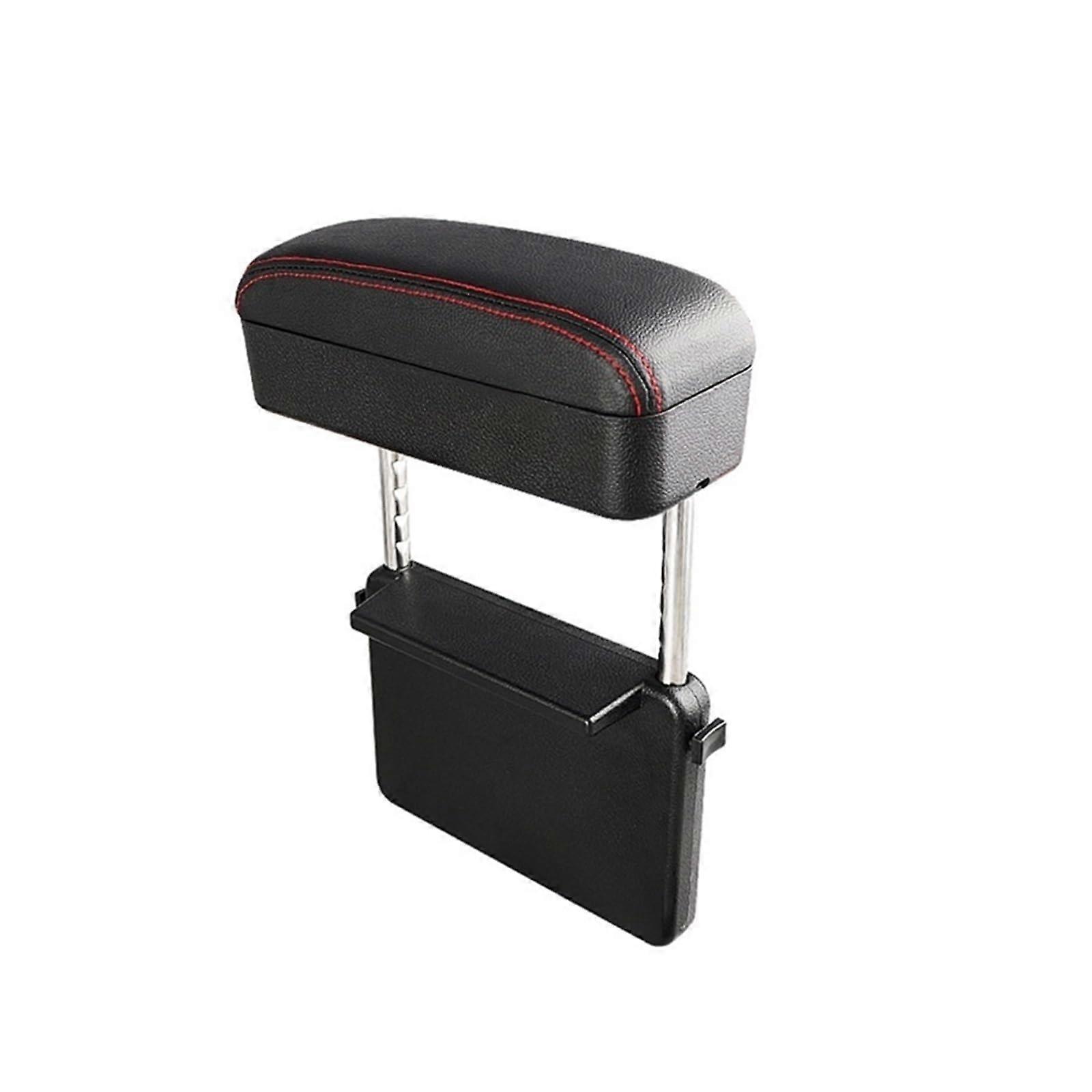 Car Armrest Extender with Storage Box, Adjustable PU Leather Organizer, Universal Fit Black Red