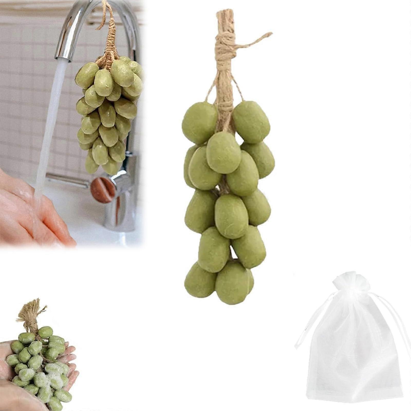 Handmade Soap on a Rope with Realistic Grape Cluster, Cold Process Fruit Decorative Bath Gift, 20 Green