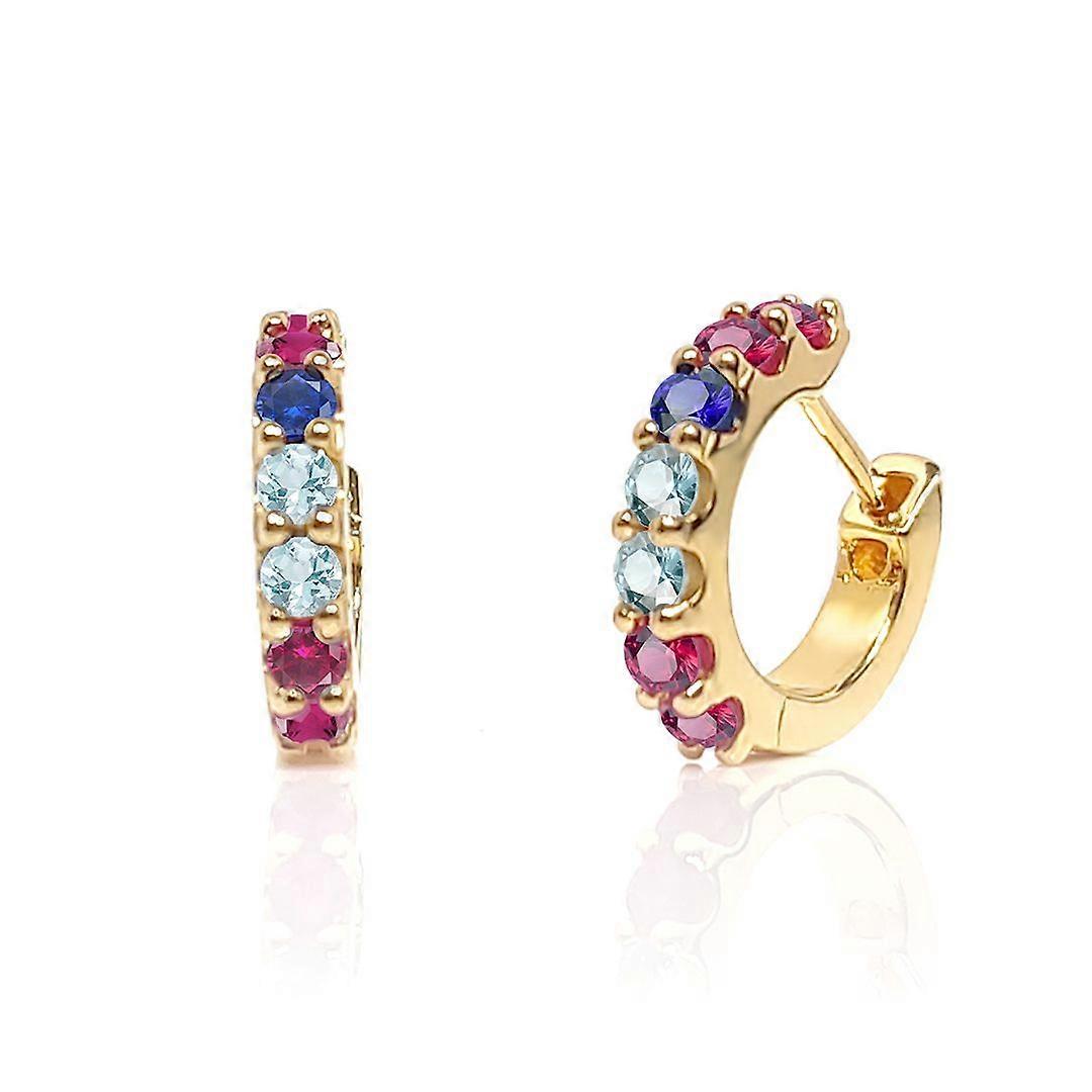 Jewelco London Ladies Gold-Plated Sterling Silver Red Blue CZ Alternating Eternity Huggie Hoop Earrings