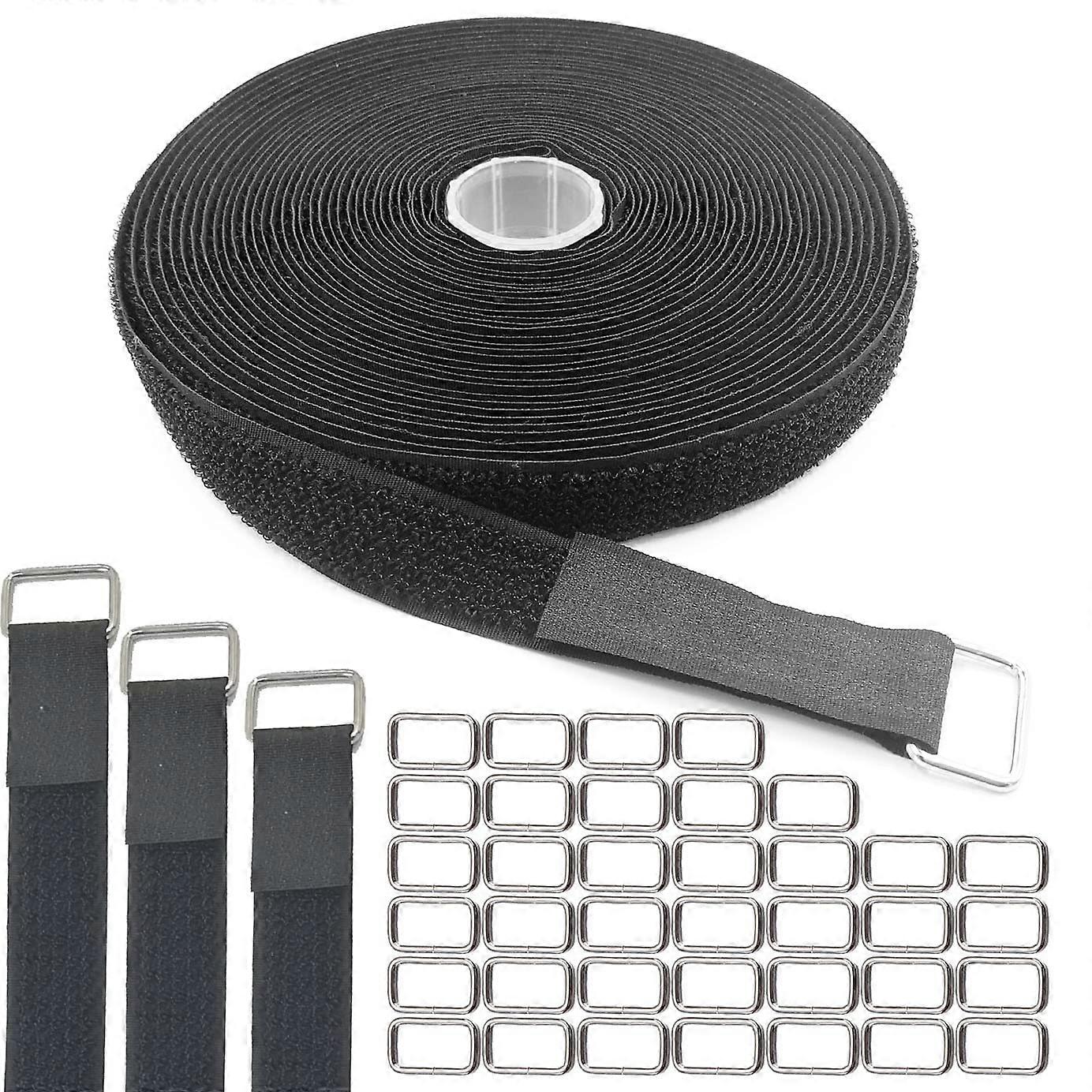 Heavy Duty Hook and Loop Straps with Buckles, 32ft Roll Reusable Cable Ties for Cord Organization