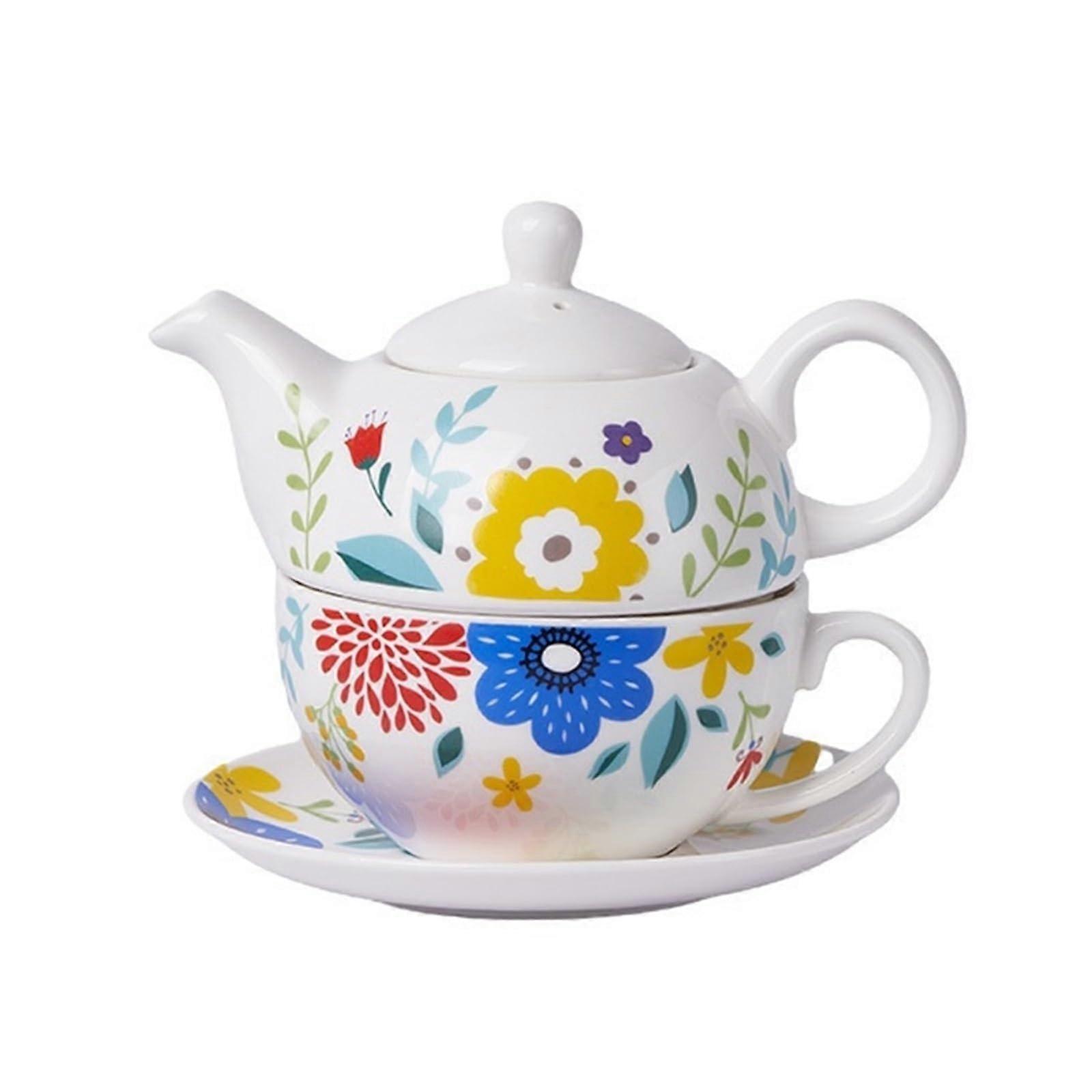 Ceramic Tea Set with Porcelain Teapot, Stackable SpaceSaving Design for Home and Office