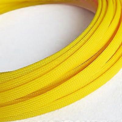 Yellow PET Expandable Cable Sleeve 8mm 10m  Density Wire Loom for Cable Protection