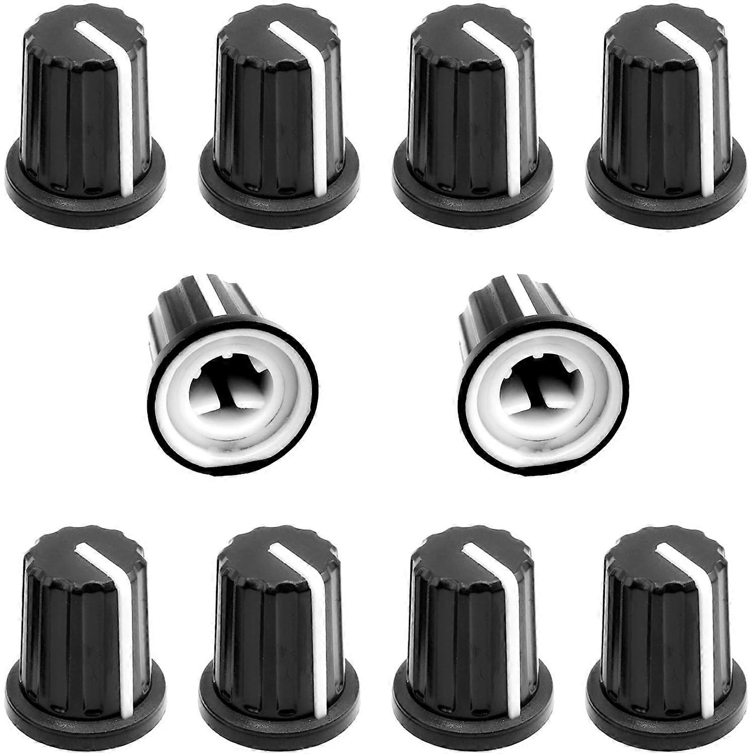 10Pcs 6mm D Type Potentiometer Control Knobs Black Audio Guitar Amp Replacement 360° Smooth Rotation