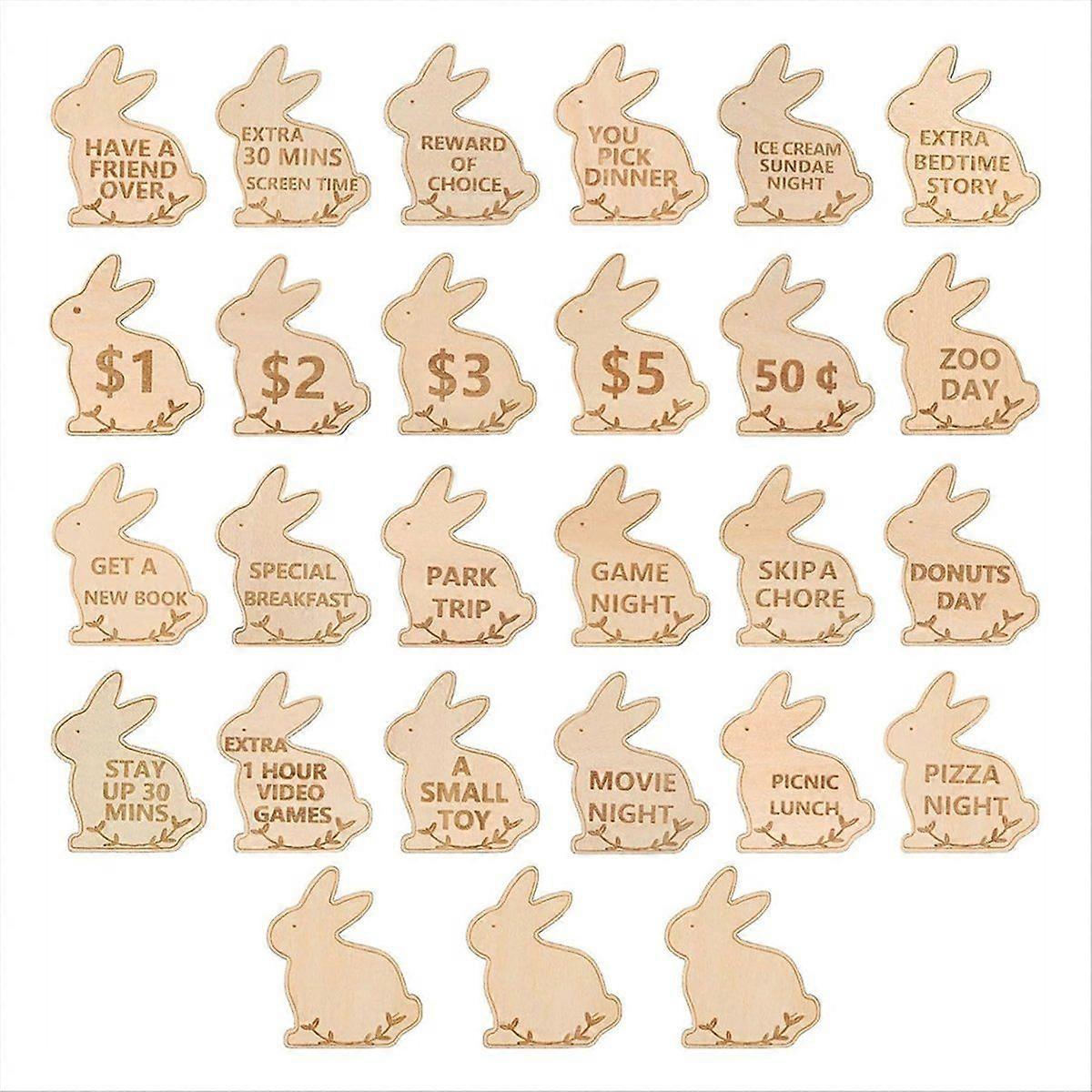 Kids Easter Egg Fillers - Wooden Easter Reward Tokens, A