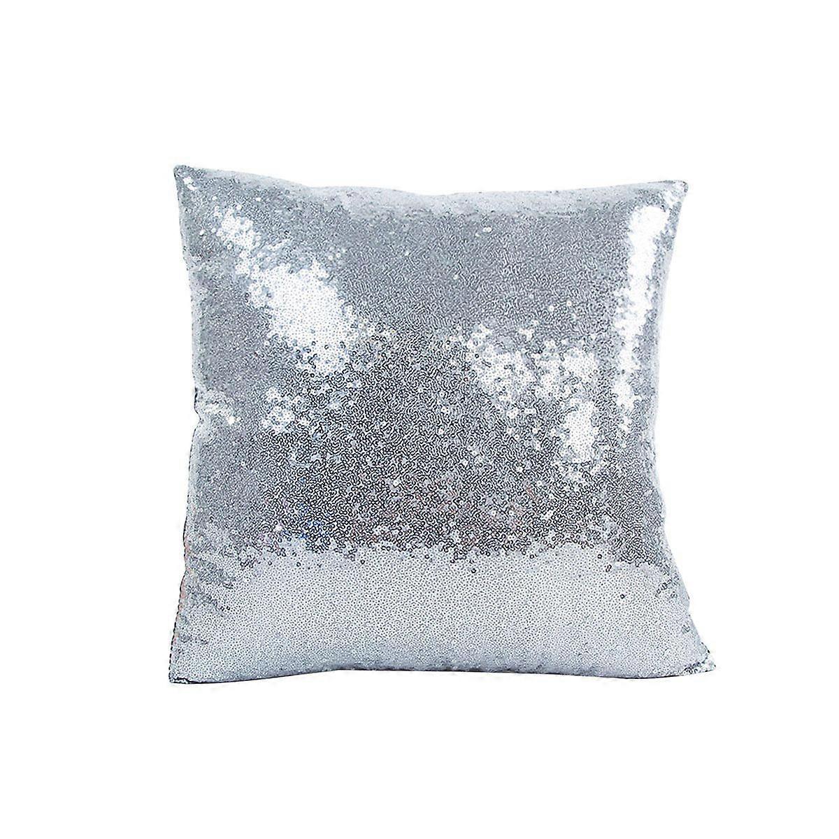 Solid Color Glitter Sequins Throw Pillow Case Cushion Home Sofa Decoration (Silver)