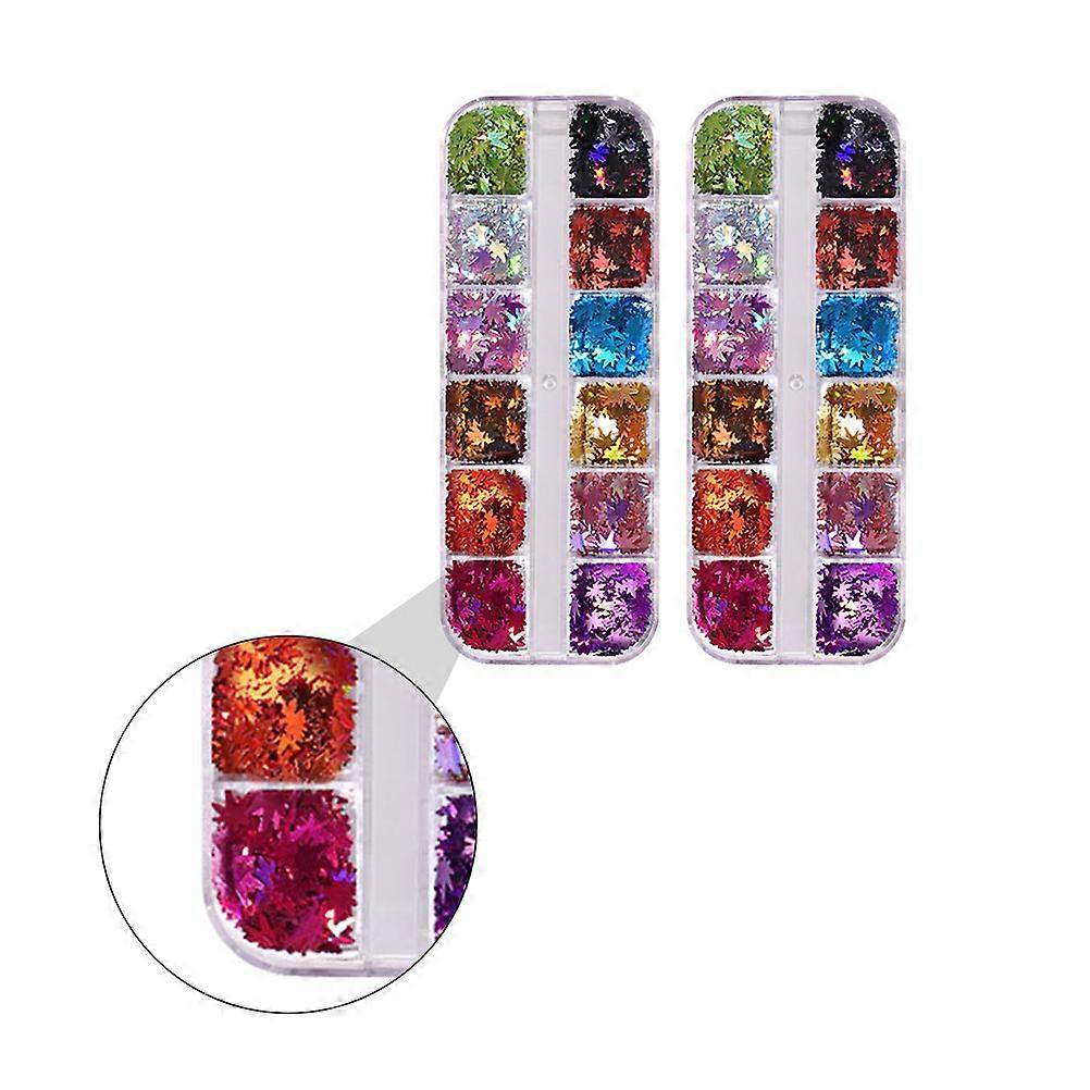 2 Boxes Manicure Sequin Colored Maple Leaf Sequins Glitter Autumn Nails Art