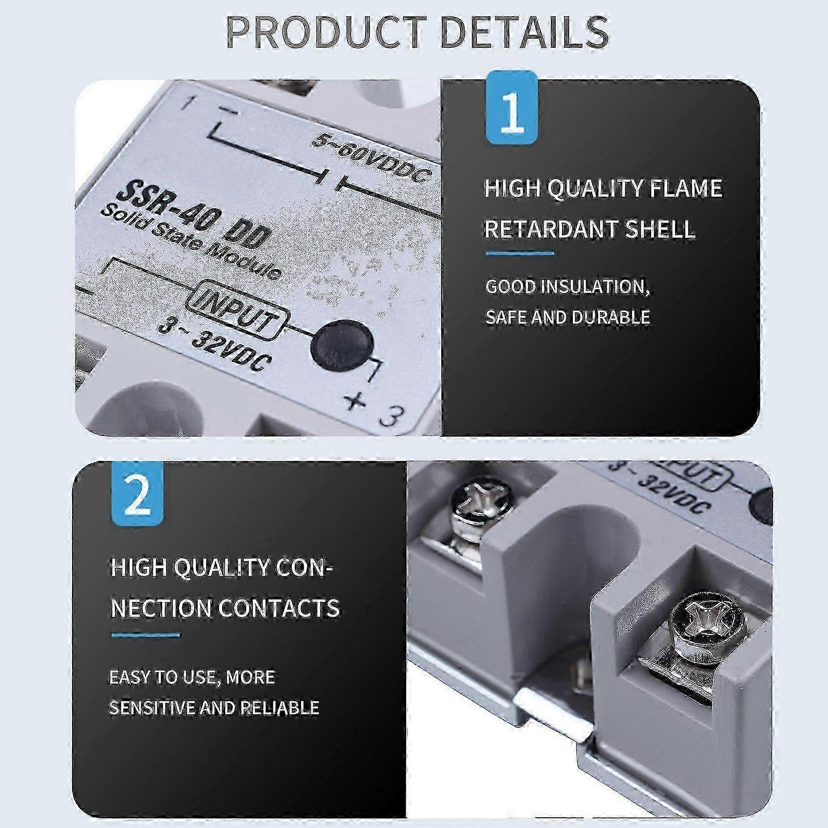 SSR-40DD 40A Single Phase Solid State Relay DC-DC White Silver