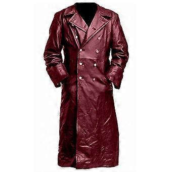 Men's German Classic Ww2 Military Uniform Officer Black Real Leather Trench Coat