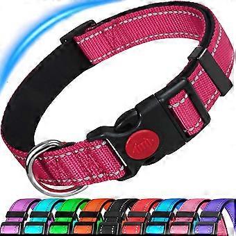 Dog Collar, Reflective Adjustable Basic with Soft Neoprene Padding, Durable Nylon Collars for Puppy Small Medium Large Dogs,Hot Pink,L:17.5-27.5inch