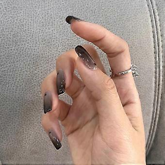 24pcs Gradient Black Nail Patch Glue Type Removable Long Paragraph Fashion