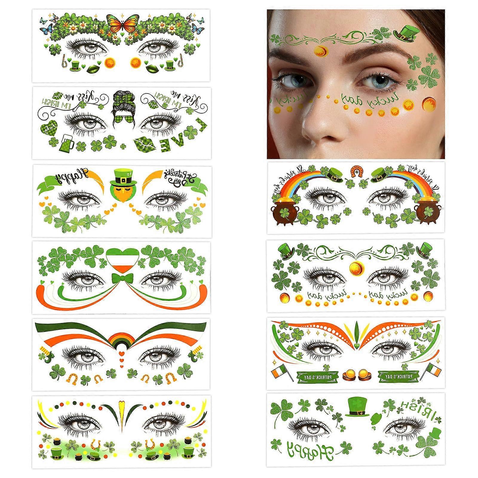 10 Pack Temporary Tattoos, Waterproof Shamrock Designs for Easy Application