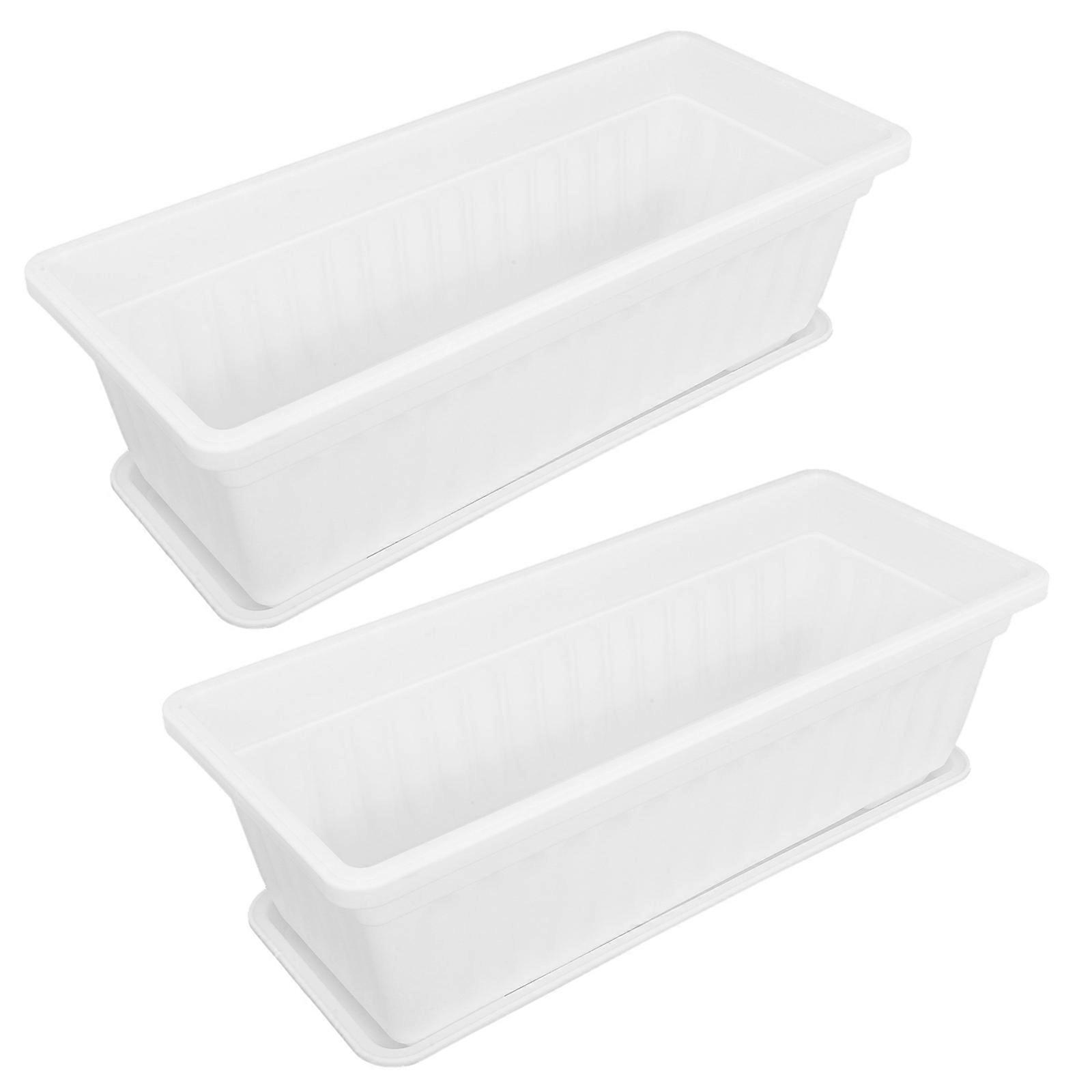 2pcs Plastic Vegetable Flower Planters Boxes Rectangular Flower Pots with Saucers