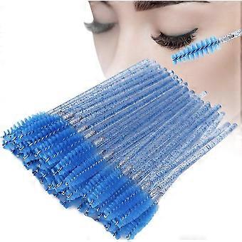 50 Stück Einweg-Mascara-Bürstchen aus Nylon, tragbare Wimpern- und Augenbrauenbürsten (Dunkelblau)