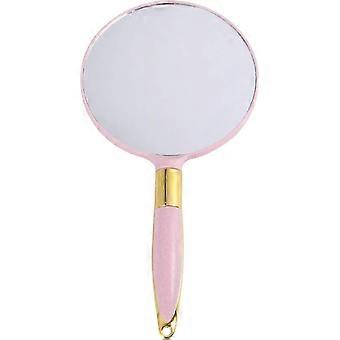 Hand Mirror, Round Handheld Mirror with Handle Vintage Makeup Mirror Cosmetic Supplies (Pink)