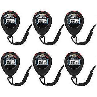 6 Pack Multi-Function Electronic Digital Sport Stopwatch Timer With Large Display Date Time Alarm Black Coaches Referees SZ