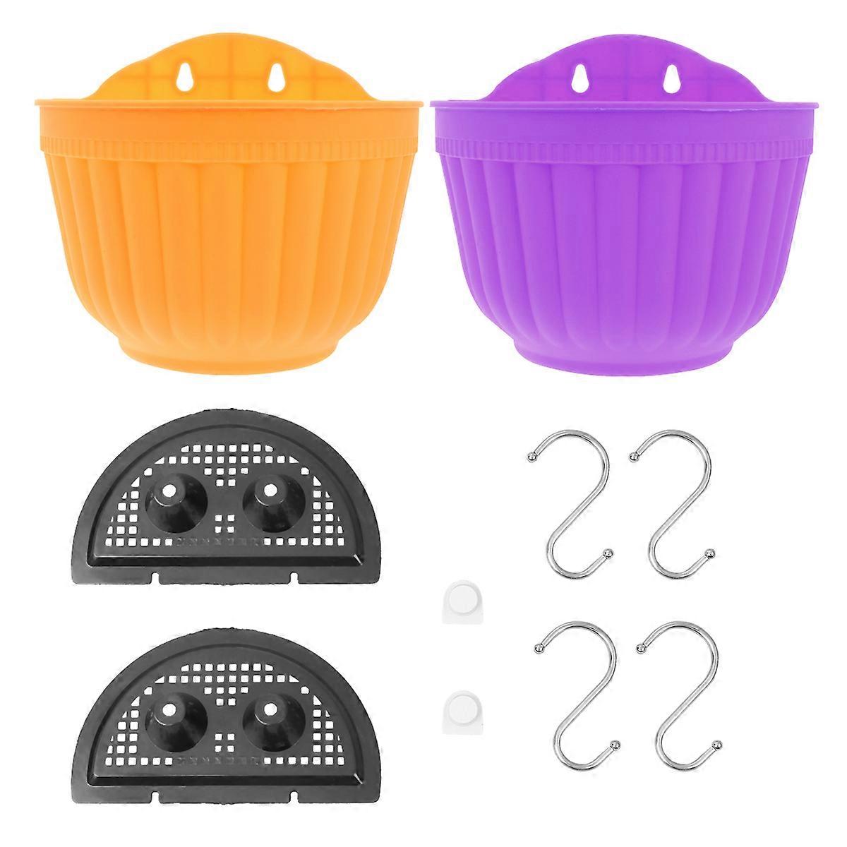Plastic Orange Wall Hanging Flower Pot for Storage Use 2Pcs with Hook