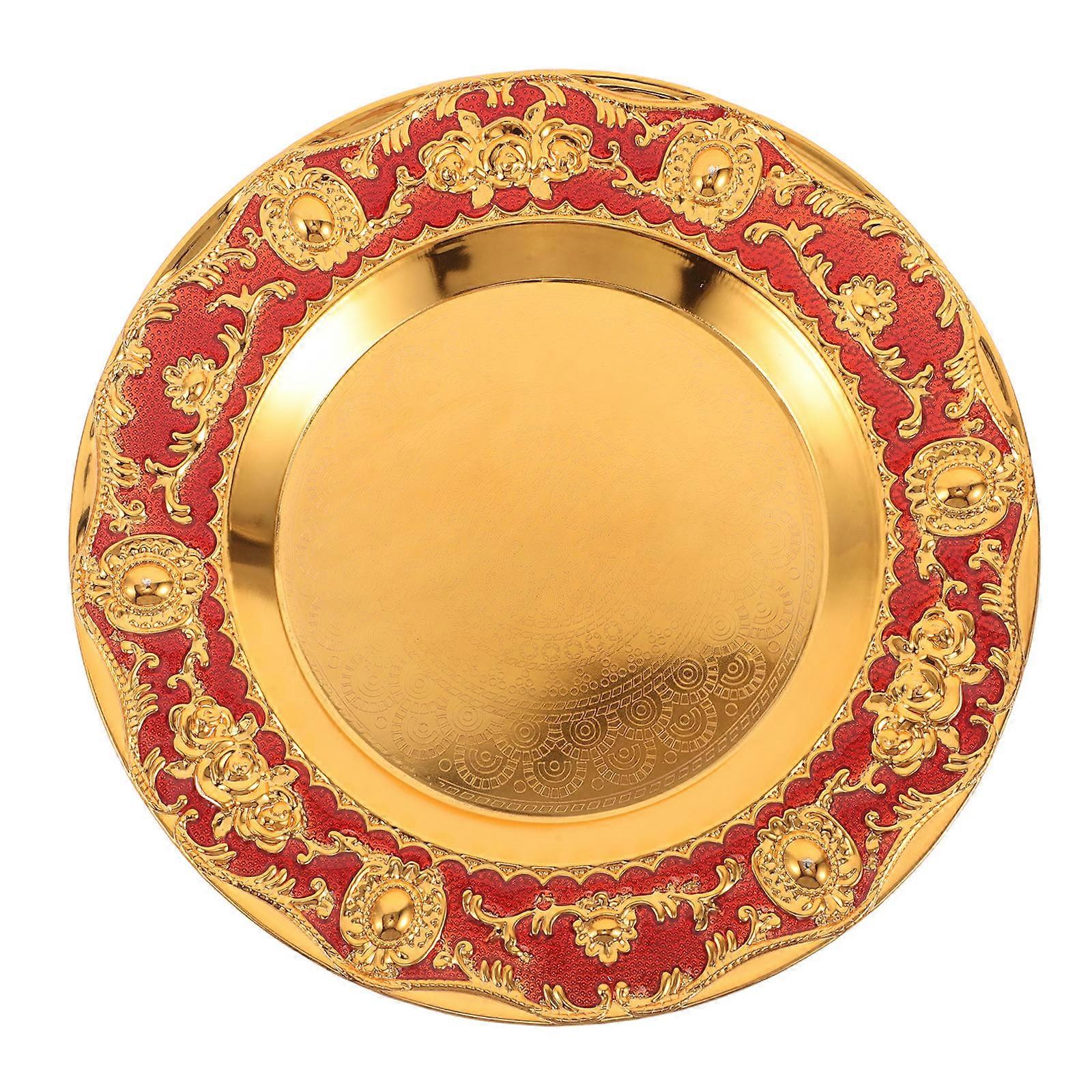 Metal Serving Tray Round Tray for Multifunctional Use 2Pcs Red
