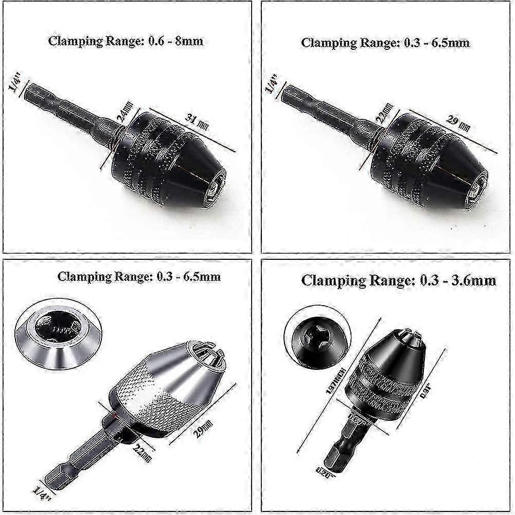 4pcs Drill Chuck Change Adapter, Keyless Chuck Conversion Tool Keyless Drill Chuck, Drill Adapter I