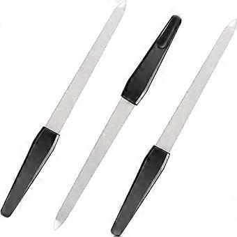 3-Pack Metal Nail Files Nail Files Plastic Nail Mat Long Handle Manicure Tools Nail Care Accessories (Black, 14.8cm)