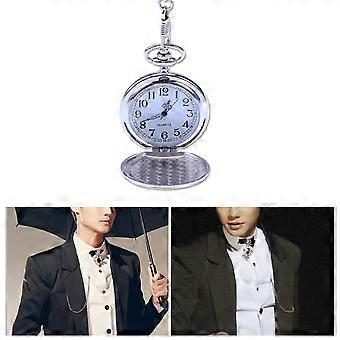 Herren-Taschenuhr Silber mit Kette für Damen und Herren, 12-Stunden-Zeitanzeige