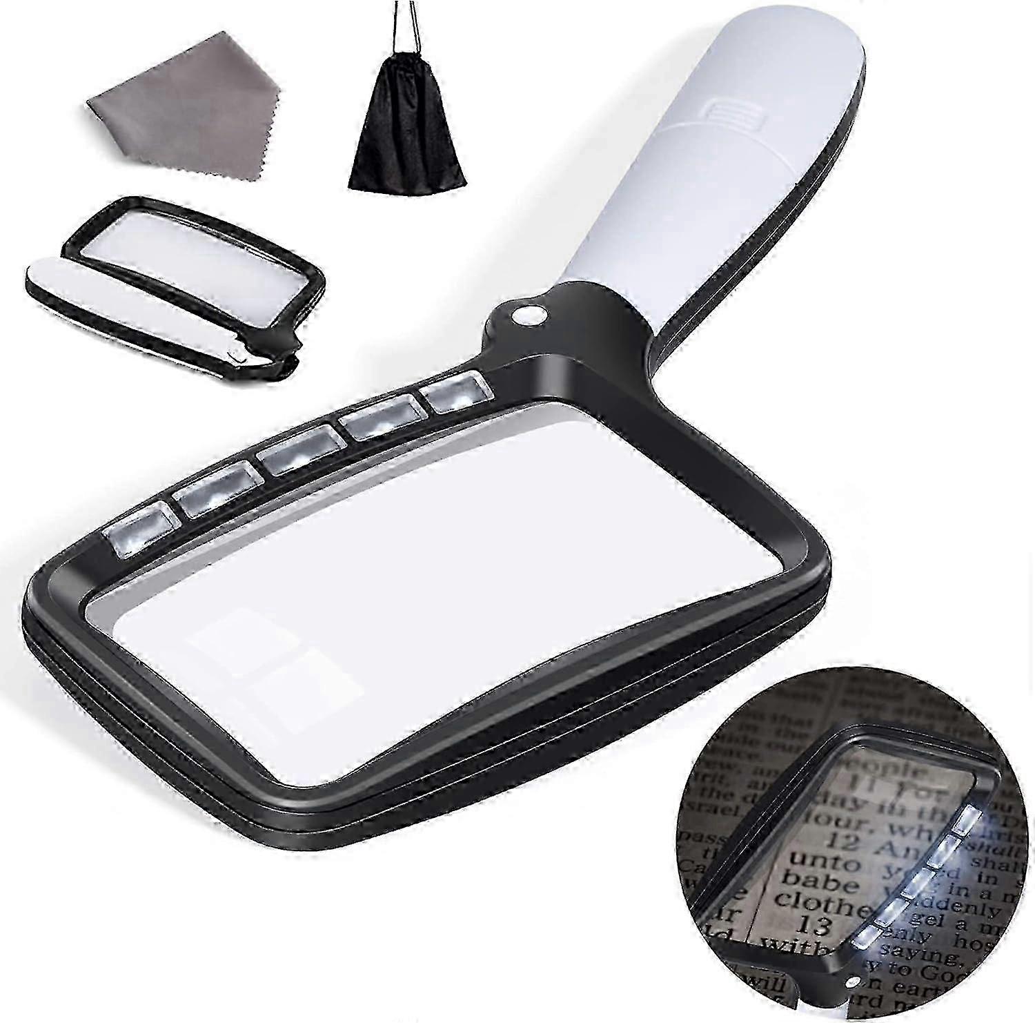 Large Magnifying Glass with 5 LED Lights, Foldable Reading Aid compatible with Elderly