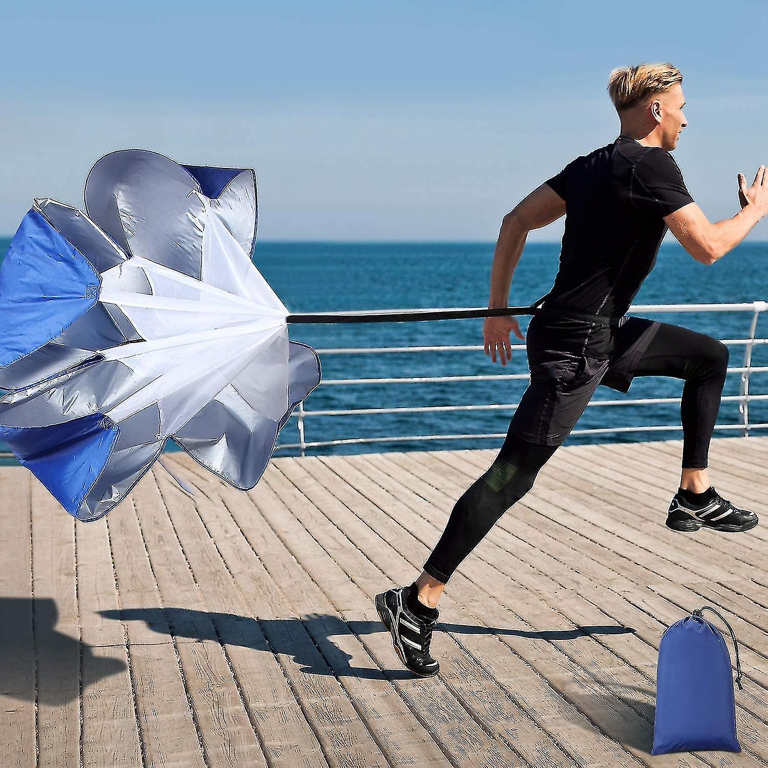 Running Speed Training, 56 Inch Speed Chute With Carry Bag, Resistance Running Parachute For Football Soccertraining Kids Youth And Adultsblue