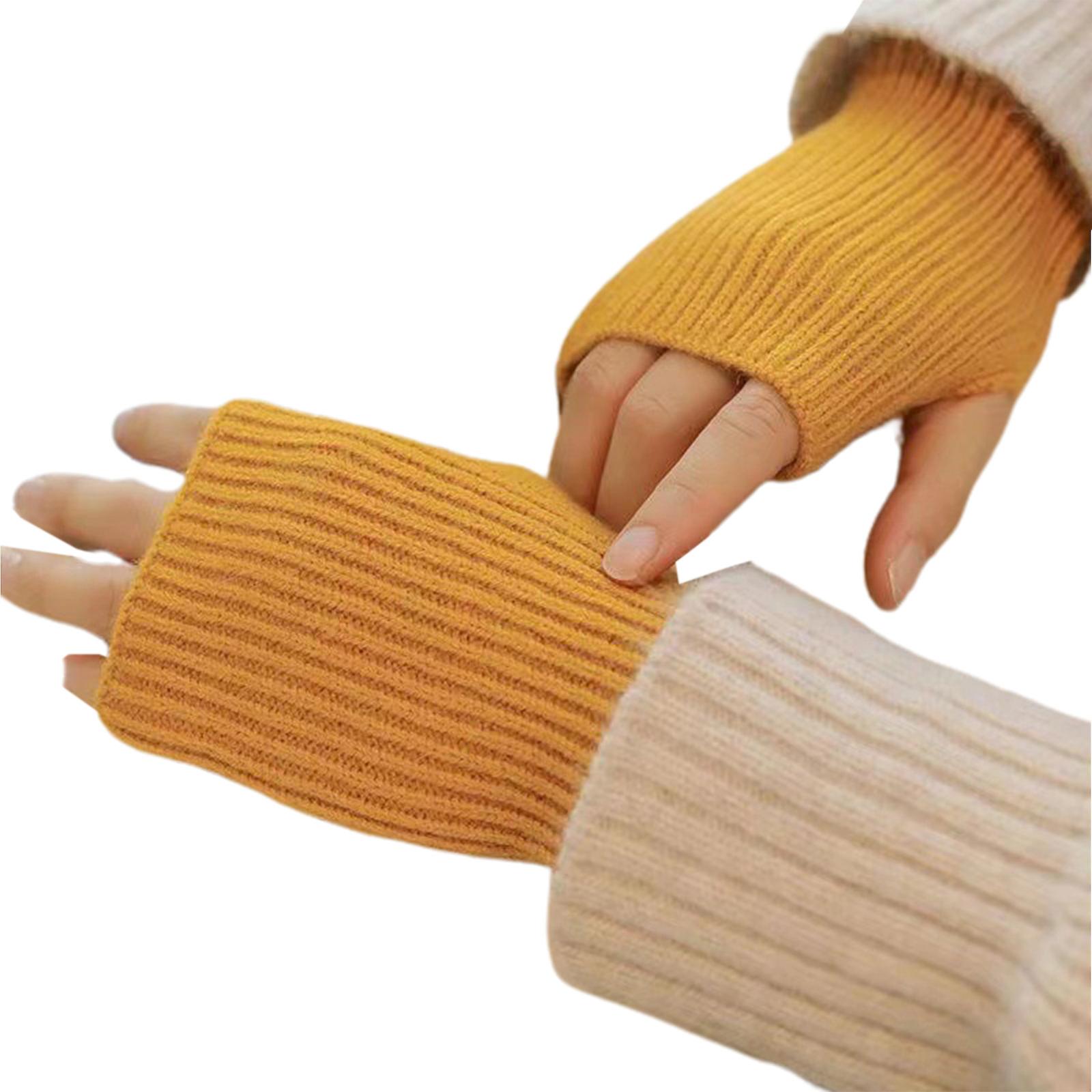 Mitaines femelles Half Finger Extensible Tricoté Couleur Solide Cyclisme Gants de Dactylographie