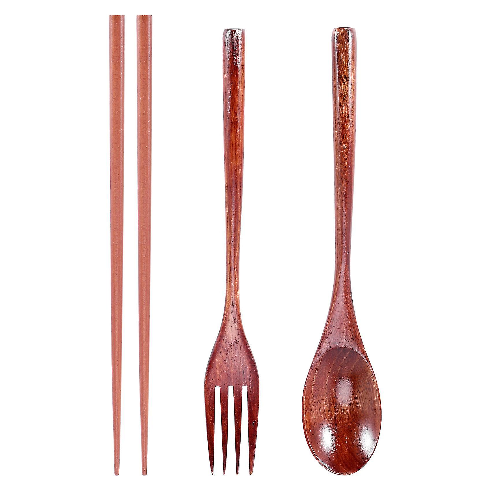 Wooden Cutlery Set Portable Friendly Reusable Utensils Set Spoon Fork Chopsticks For Camping Office
