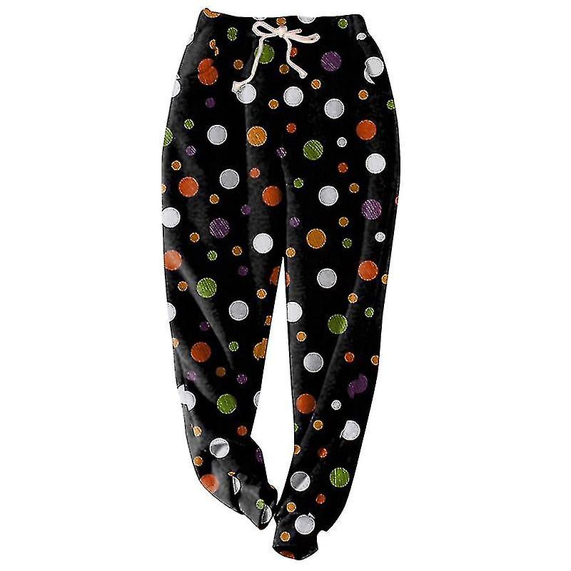 Ladies Polka Dots Bottoms With Pockets Elastic Waisted Sweatpants Daily Wear Trousers
