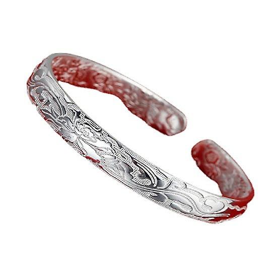 Silver Bracelet Full Of Flowers Solid Adjustment