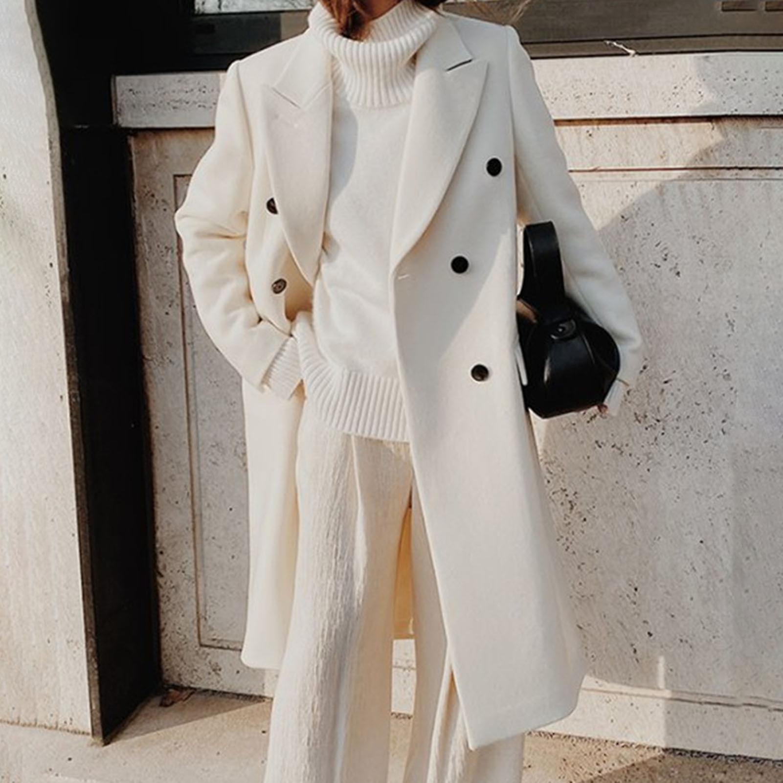 Getadme Elegant Women's Woolen Overcoat Double Breasted Lapel Pocket Long Coats 2025 Autumn Winter Lady Streetwear Oversize Outerwears