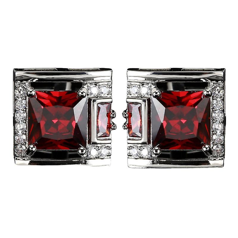 Crystal Cuff Links Red Fancy Unique Elegant Luxury Gem Stone Cufflinks For Men