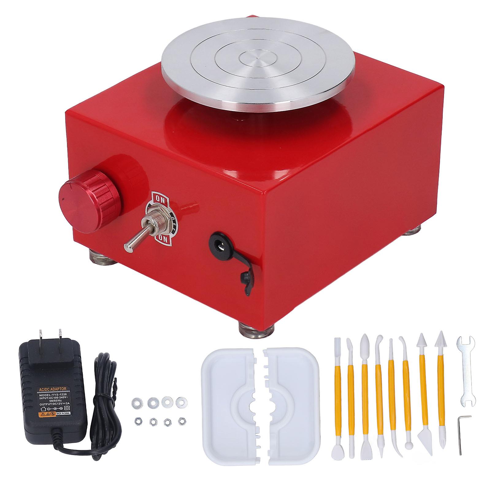 Mini Pottery Wheel for Kids with Detachable Water Basin Hex Wrench 2000RPM Adjustable Speed Pottery Wheel Electric 100‑240V Red US Plug