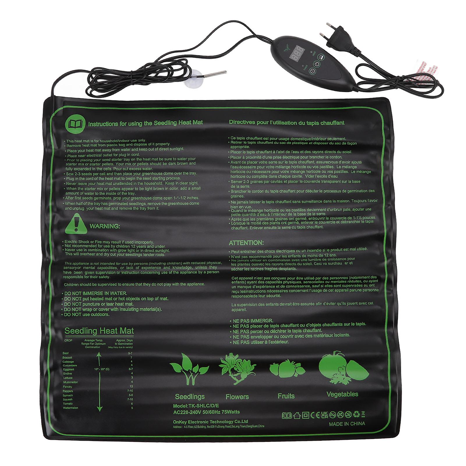 Seedling Heating Mat, 6 Gears Adjustable Temperature Waterproof Plant Germination Starter Mat for Flowers Grass EU Plug 220-240V
